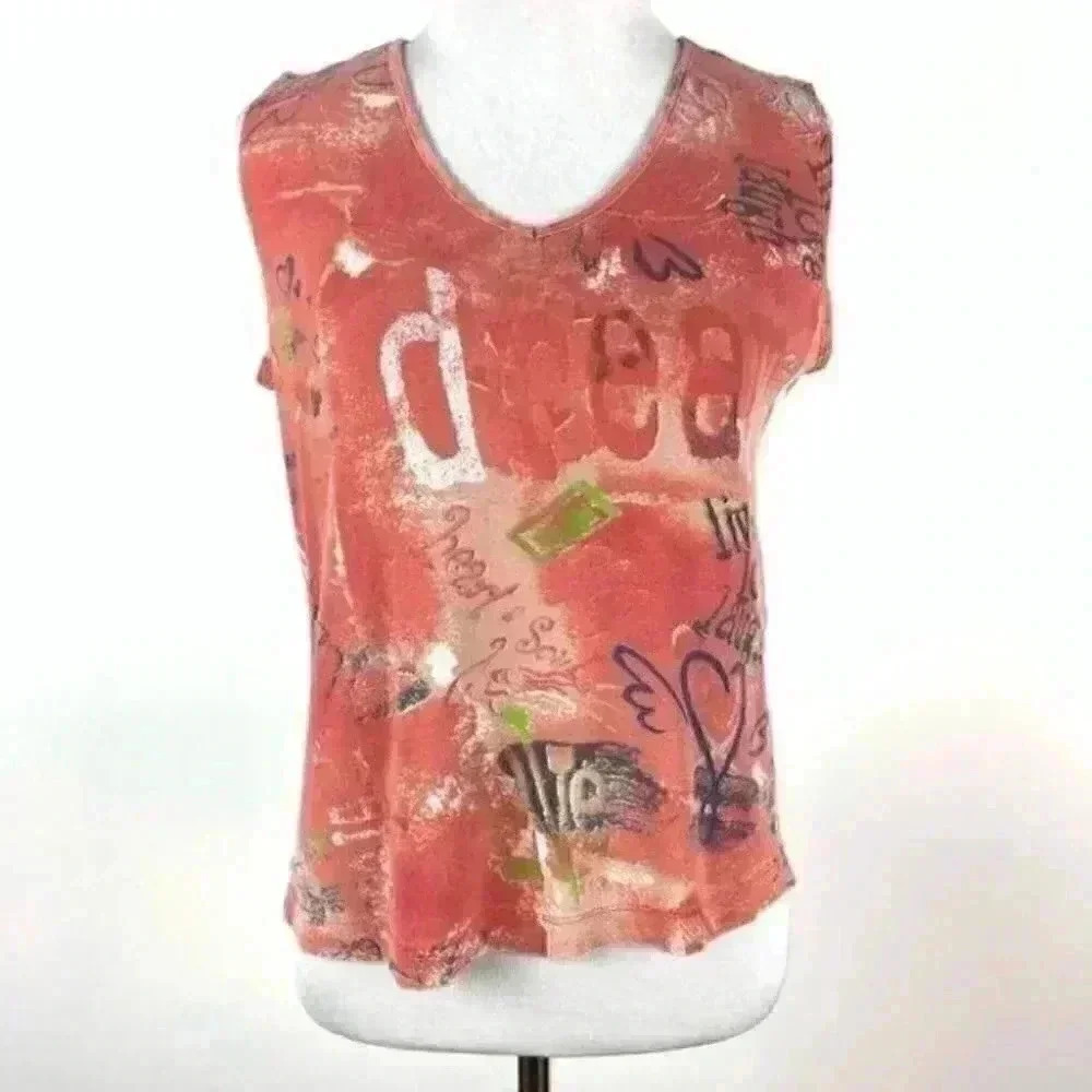 Chicos tank top sz 0 S 4 Orange green mixed media